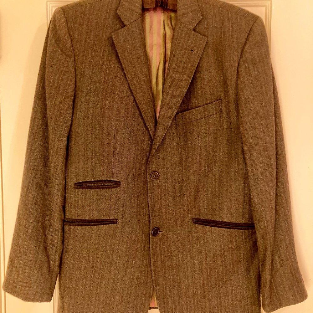 Men's large brown and blue pinstripe pub jacket